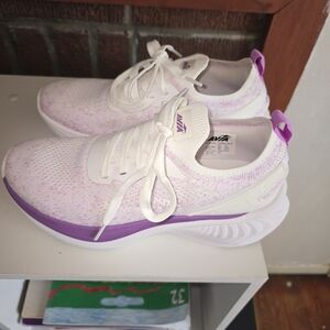 Avia White and Light Purple Knit Lace-Up Sneakers